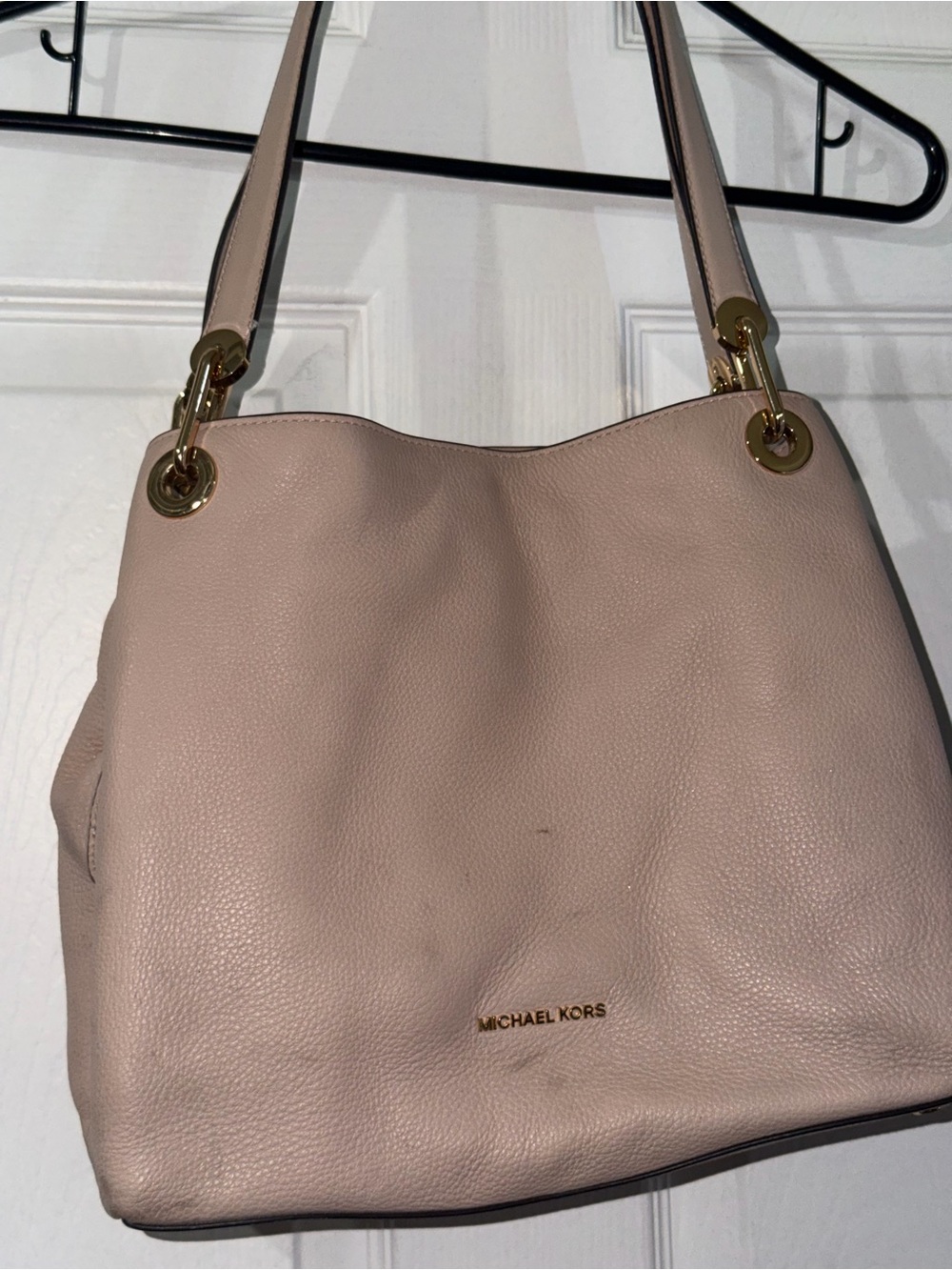 Michael Kors Pale Blush Leather Shoulder Tote with Gold Hardware